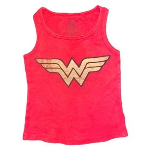 DC Comics Girls XS Red Wonder Woman Gold Glitter Logo Muscle Tank Top